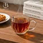 فنجان شیشه ای از جنس بلور مدل KTZB115 از برند بلینک مکس روی میز چوبی