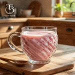 فنجان شیشه ای از جنس بلور مدل KTZB155 از برند بلینک مکس روی میز چوبی