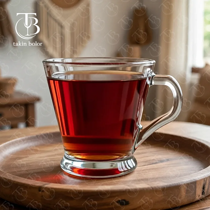 فنجان شیشه ای از جنس بلور مدل KTZB98 از برند بلینک مکس روی تختخ چوبی