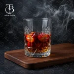 لیوان شیشه ای از جنس بلور مدل KTY6230A از برند بلینک مکس روی میز چوبی