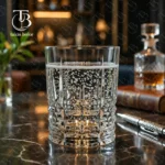 لیوان شیشه ای از جنس بلور مدلKTY6230B از برند بلینک مکس روی میز چوبی
