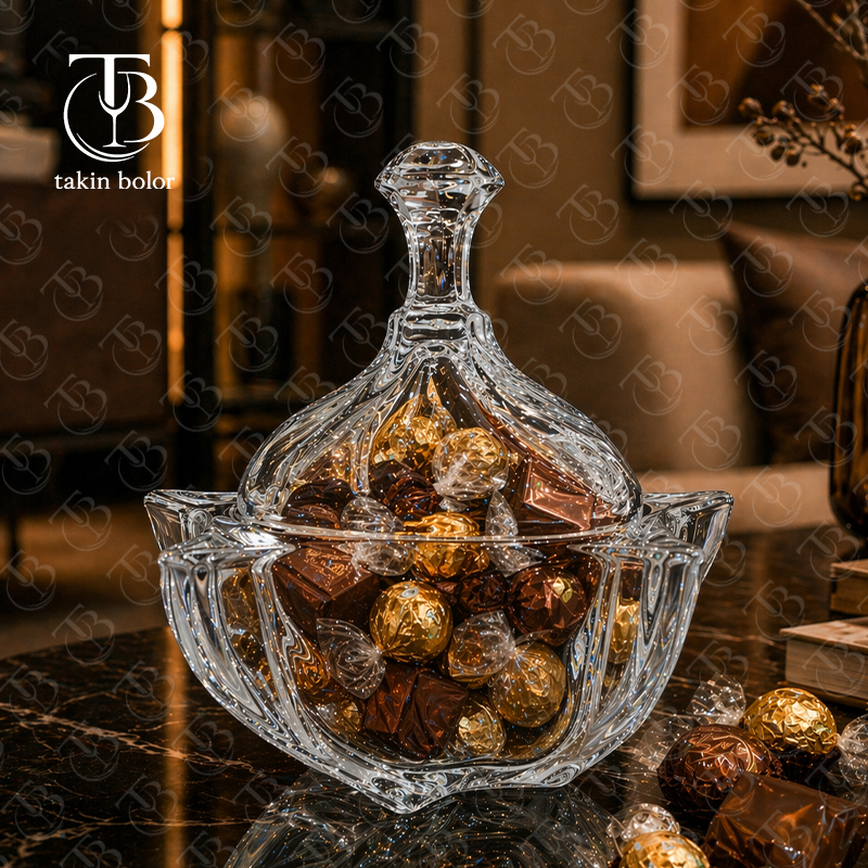 شکلات خوری شیشه ای مدل LZ0132 از برند بلینک مکس روی یک میز