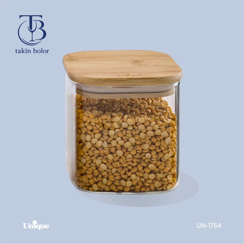 بانکه شیشه ای با درب چوبی
