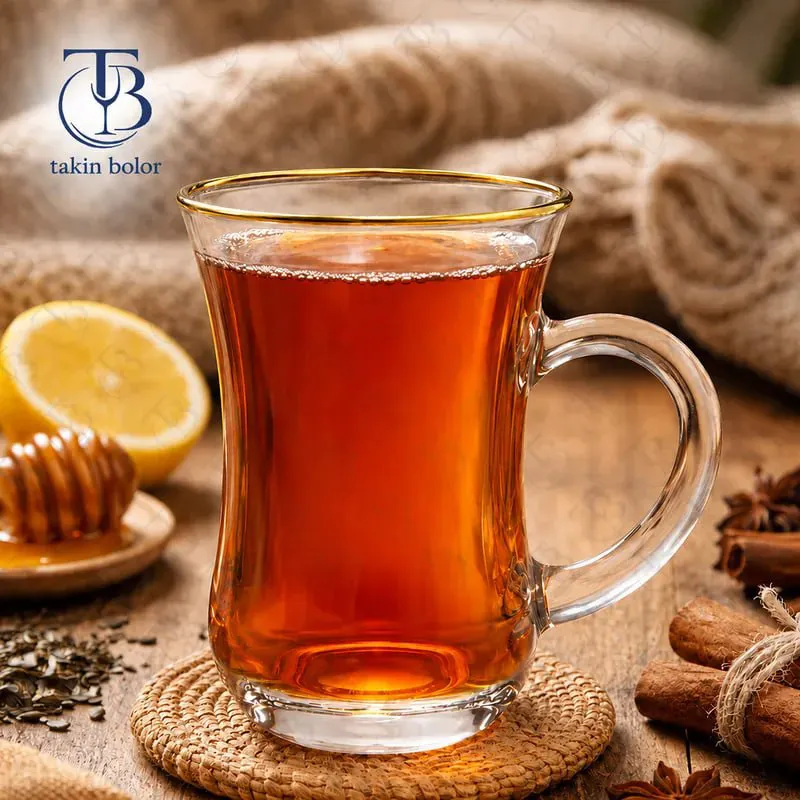 فنجان شیشه ای لب طلا از جنس بلور