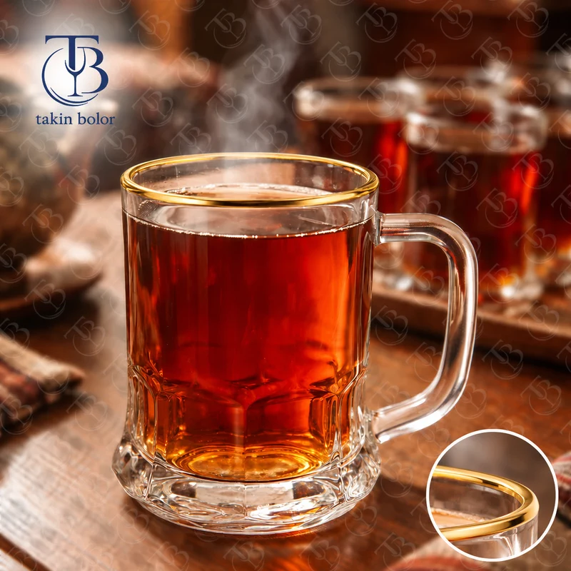فنجان شیشه ای لب طلا از جنس بلور
