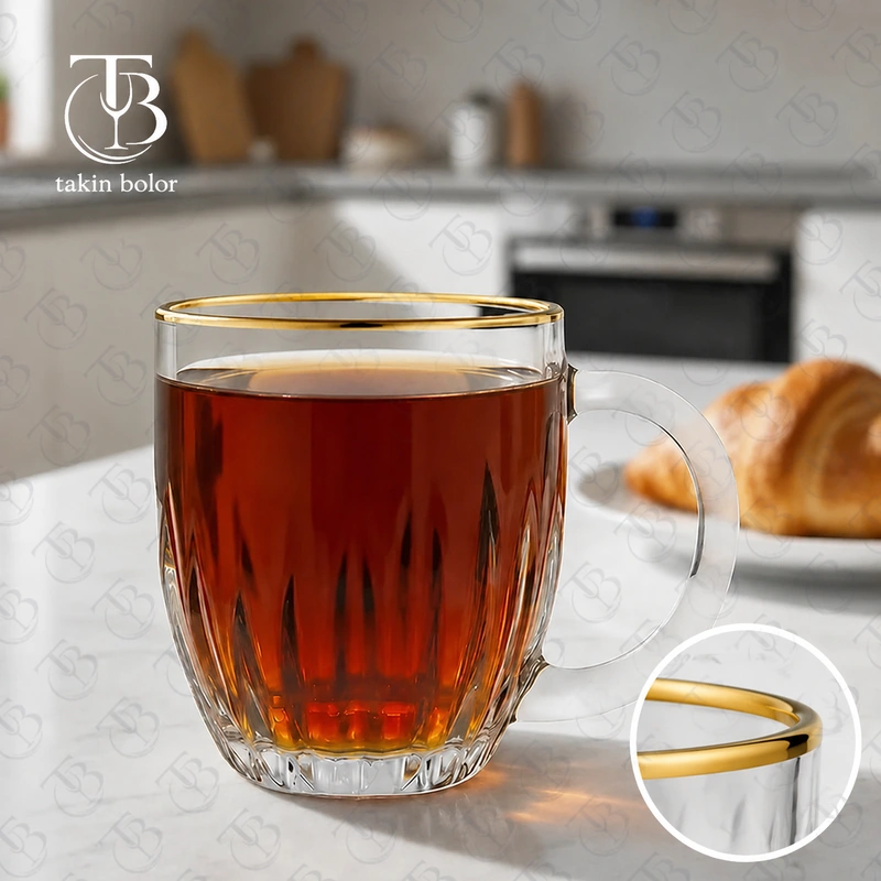 فنجان شیشه ای لب طلا از جنس بلور