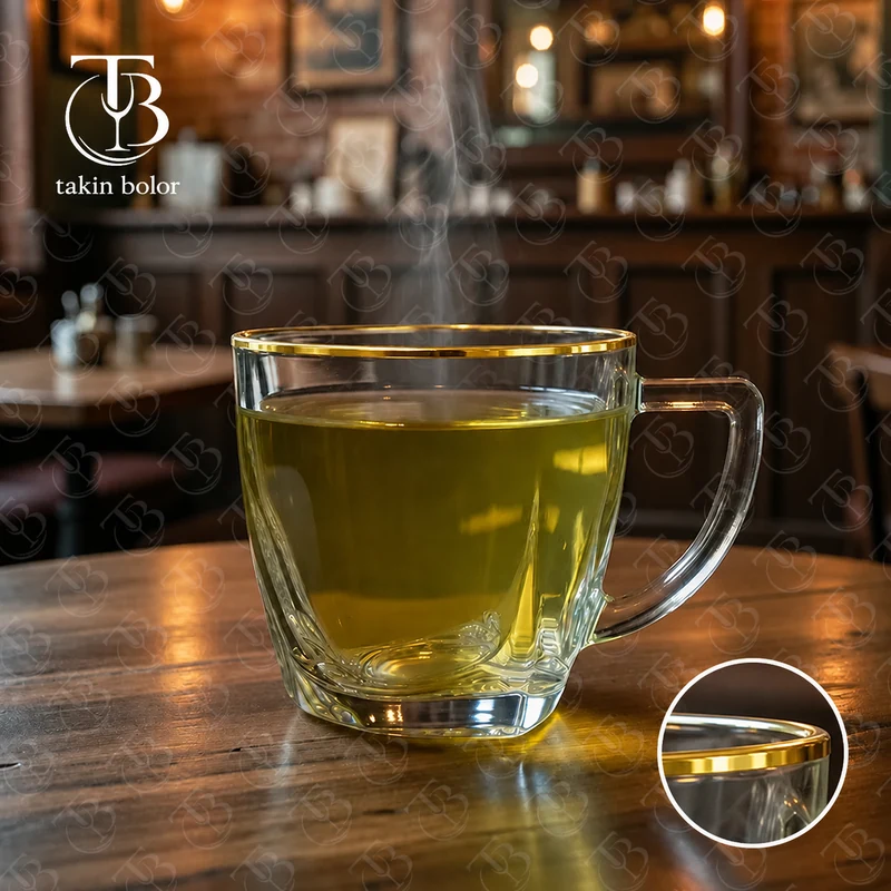 فنجان شیشه ای لب طلا از جنس بلور