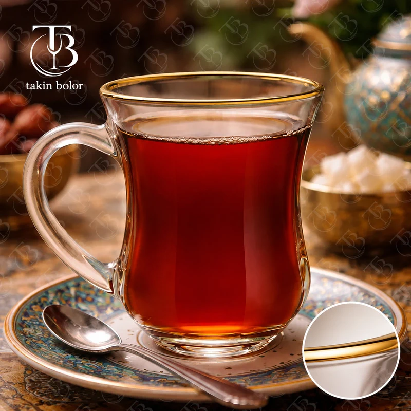 فنجان شیشه ای لب طلا از جنس بلور
