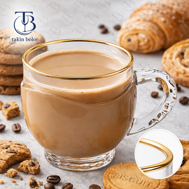 فنجان شیشه ای لب طلا از جنس بلور