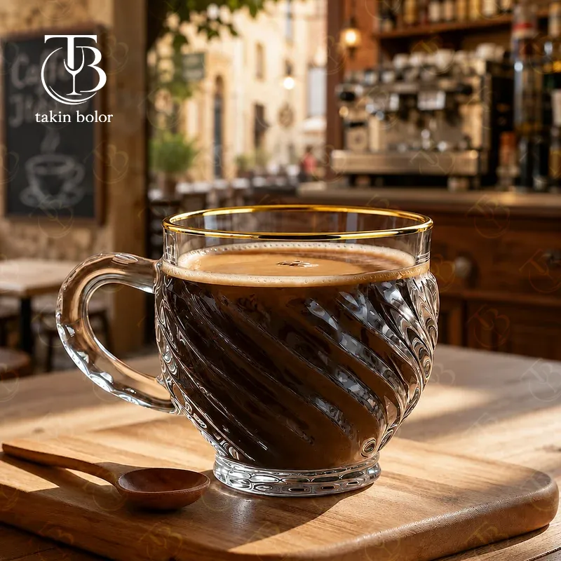 فنجان شیشه ای لب طلا از جنس بلور