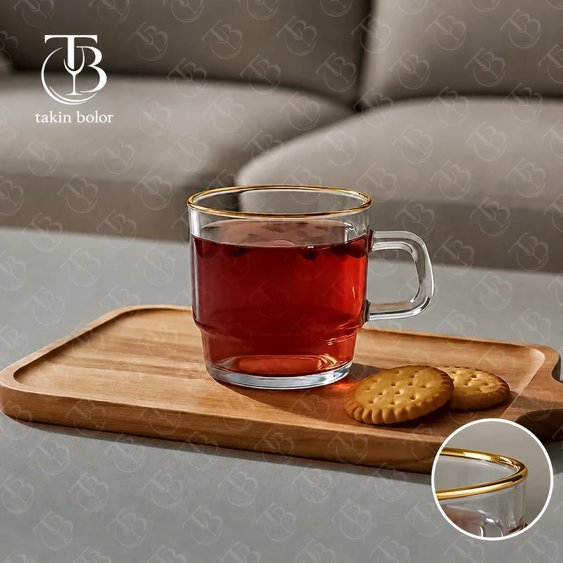 فنجان شیشه ای لب طلا از جنس بلور