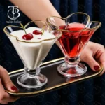 بستنی خوری شیشه ای لب طلا از جنس بلور
