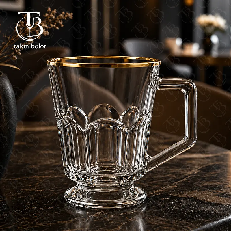 لیوان شیشه ای لب طلا از جنس بلور