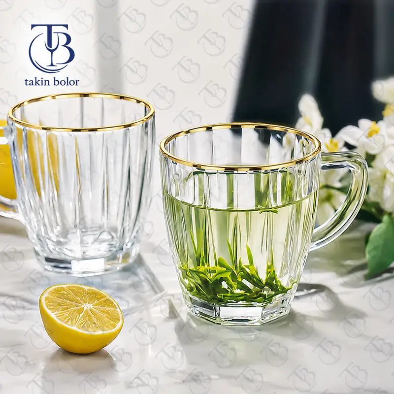 لیوان شیشه ای لب طلا از جنس بلور