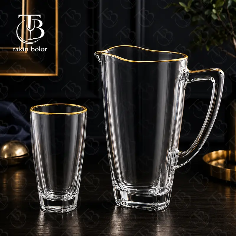 پارچ و لیوان شیشه ای لب طلا از جنس بلور